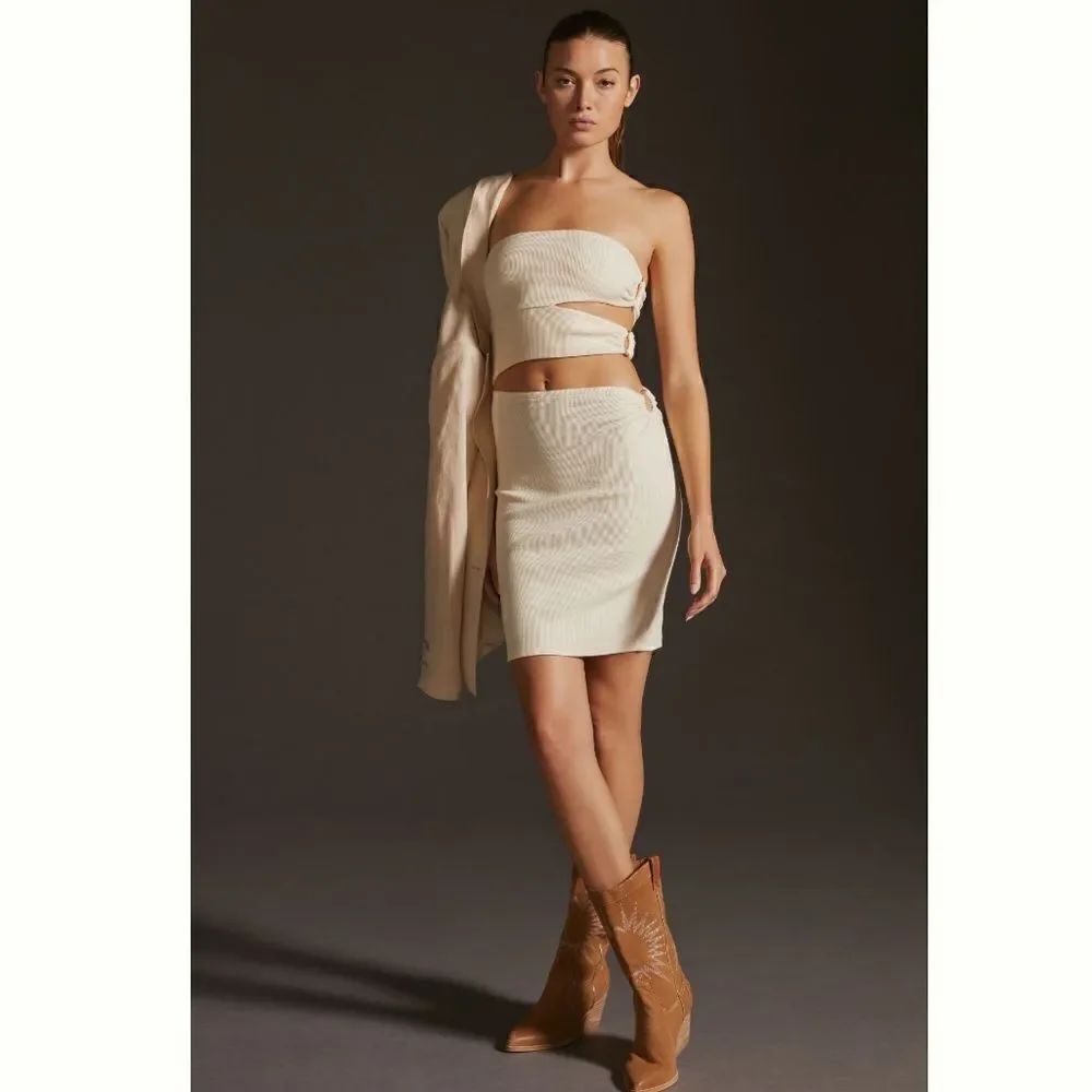 NWT Anthropologie BORDEAUX STRAPLESS CUTOUT DRESS Large Ivory